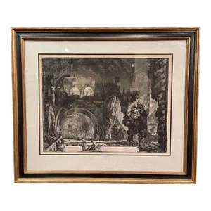 18th Century Italian Neo Classical Villa of Maecenas Black and White Engraving