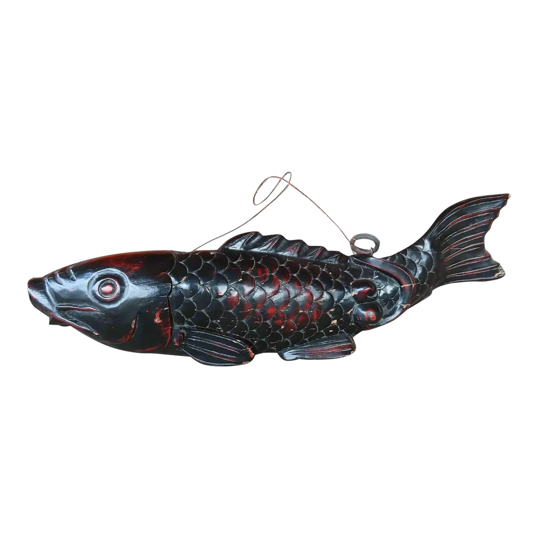 Japanese Antique Woodcarving Large Fish Jizai Kagi Carp Sculpture