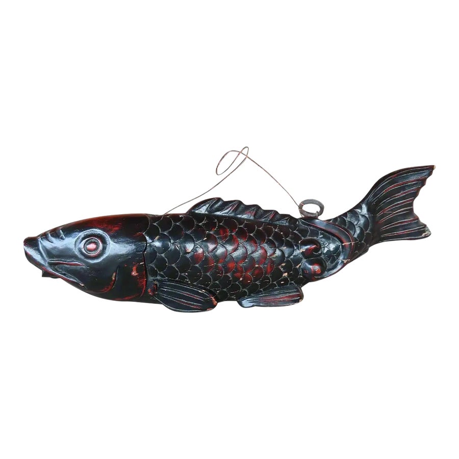 Japanese Antique Woodcarving Large Fish Jizai Kagi Carp Sculpture