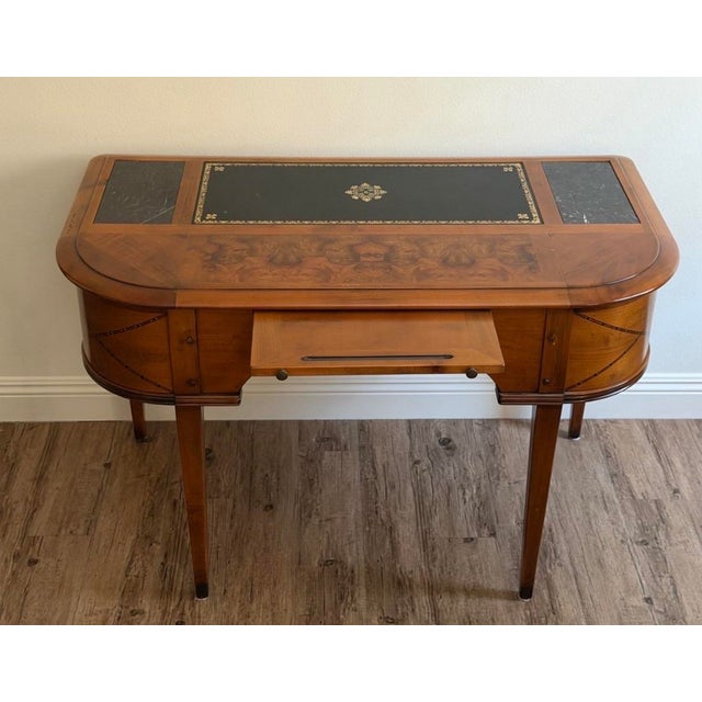 1980s 1980s Louis XVI Directoire Style Cherry Leather and Marble Writing Desk For Sale - Image 5 of 10