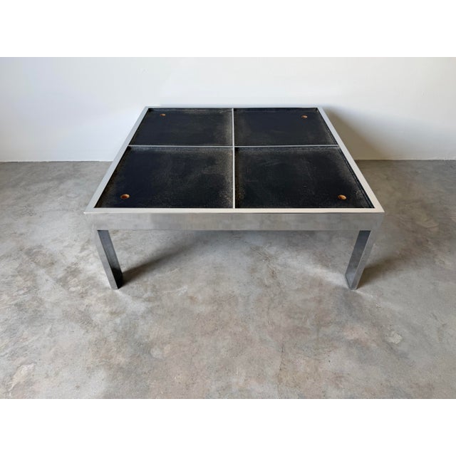 1970s Leon Rosen for Pace Collection Portuguese Marble & Polished Stainless Steel Coffee Table For Sale In Miami - Image 6 of 13