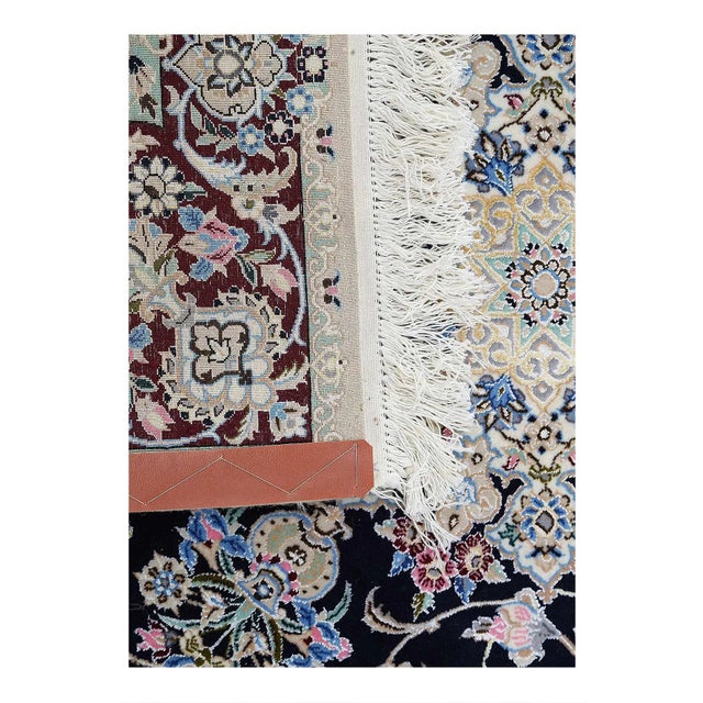 Navy Blue Fine Persian Silk & Wool Nain Rug For Sale - Image 4 of 4