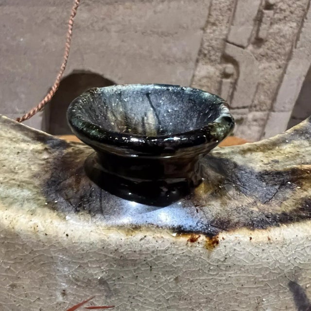 Vintage Japanese Hip Flask Glazed Canteen Pottery Vessel For Sale - Image 4 of 12