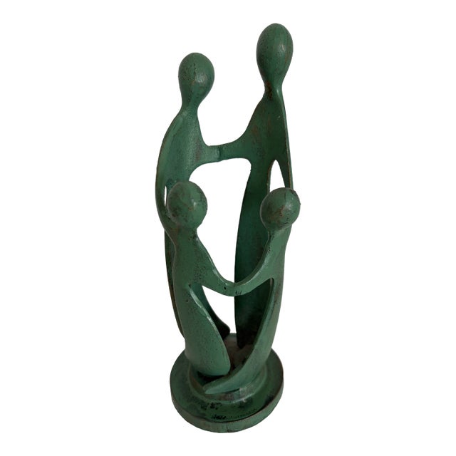 Vintage Mid Century Modern Abstract Family Sculpture | Green Patina Cast Metal Figurine | 1960s Modernist Home Decor For Sale