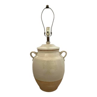 Vintage Rowe Pottery Works, Handcrafted Ceramic Table Lamp., Crackle, Distressed Combined Matte and Neutral Crackled Glaze Finish. For Sale