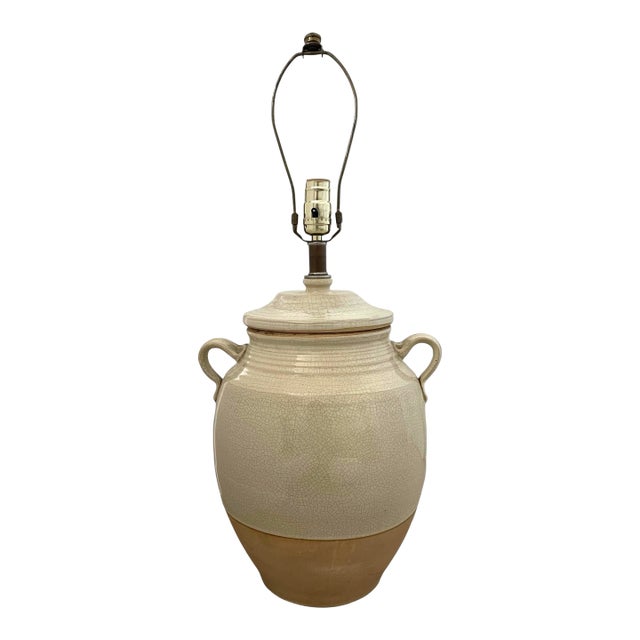 Vintage Rowe Pottery Works, Handcrafted Ceramic Table Lamp., Crackle, Distressed Combined Matte and Neutral Crackled Glaze Finish. For Sale
