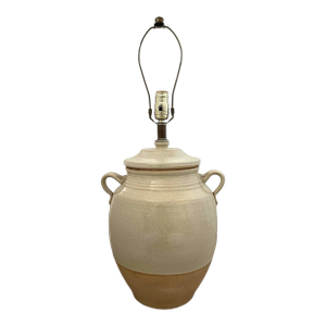 Vintage Rowe Pottery Works, Handcrafted Ceramic Table Lamp., Crackle, Distressed Combined Matte and Neutral Crackled Glaze Finish.