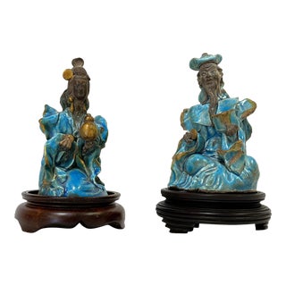 Antique Chinese Setoguro Mud Men Clay Figurines Circa 1900's For Sale