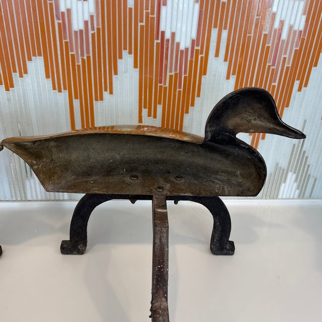 Brass Pair of Vintage Brass Duck Andirons For Sale - Image 8 of 10