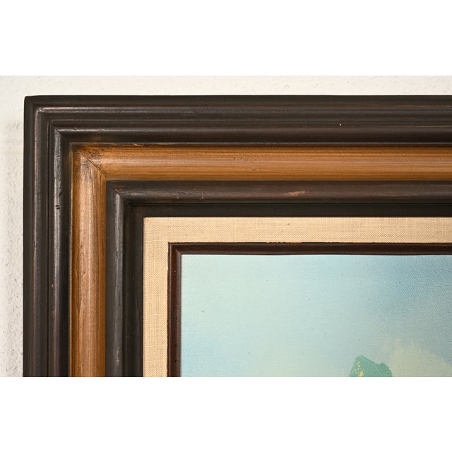 Bob Ross Style Original Signed Mountain River Landscape Oil Painting in Carved Wood Frame For Sale - Image 10 of 16