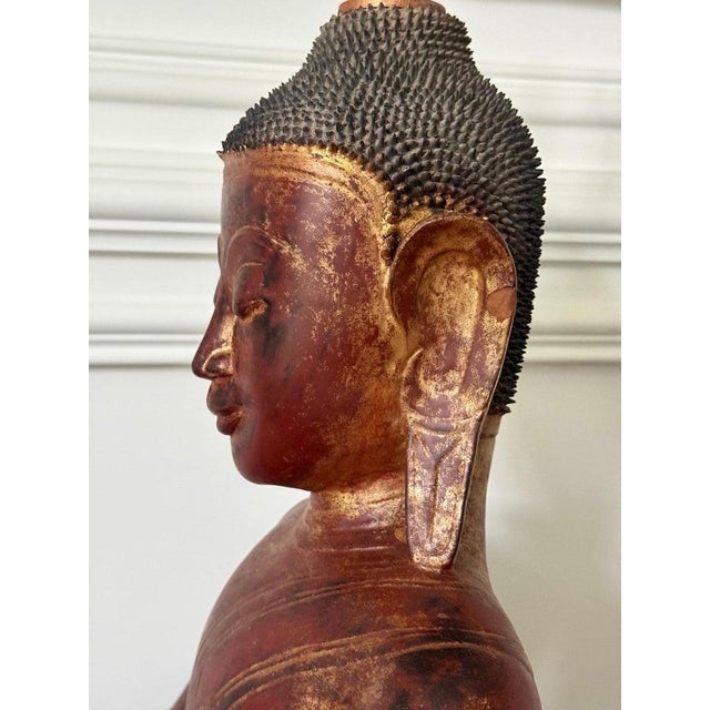Antique Burmese Lacquer Wood Shan Style Buddha Statue For Sale - Image 4 of 18