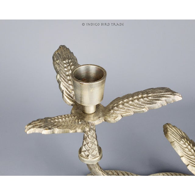 Mid-Century Modern Vintage Silver Metal Floral Candelabra Candlestick Holder 2- Arms For Sale - Image 3 of 5