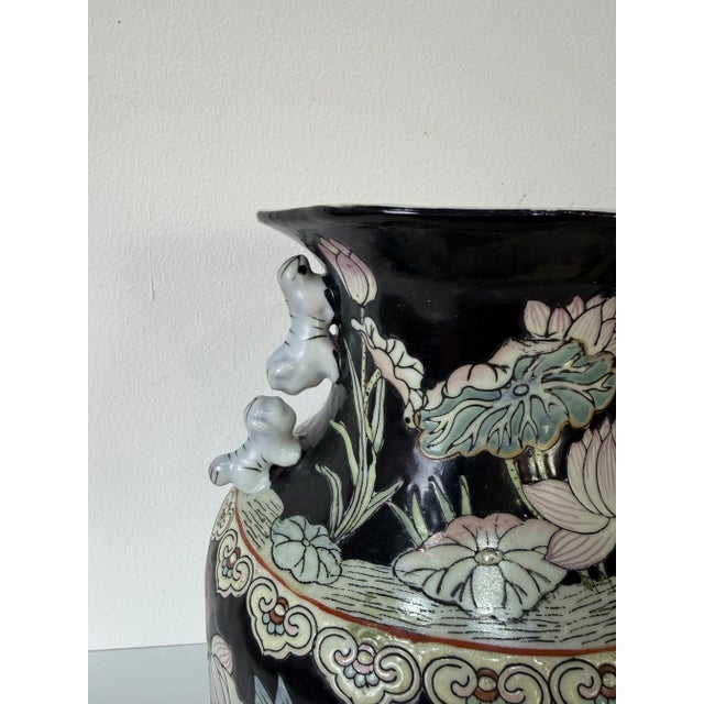 Black Vintage Chinese Hand-Painted Porcelain Vases – A Pair/ Sold For Sale - Image 8 of 12