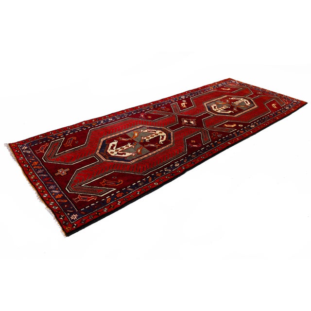 Mid-20th Century Caucasian Kazak Runner With Bird Motifs and Geometric Medallions in Crimson and Navy For Sale - Image 9 of 9
