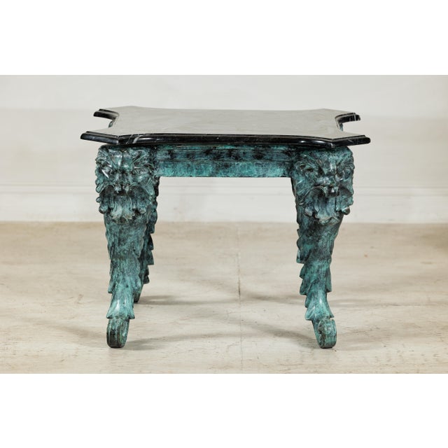 Verdigris Late 20th Century Verdigris Bronze Side Table with Mythological Figures & Black Marble Top For Sale - Image 8 of 18
