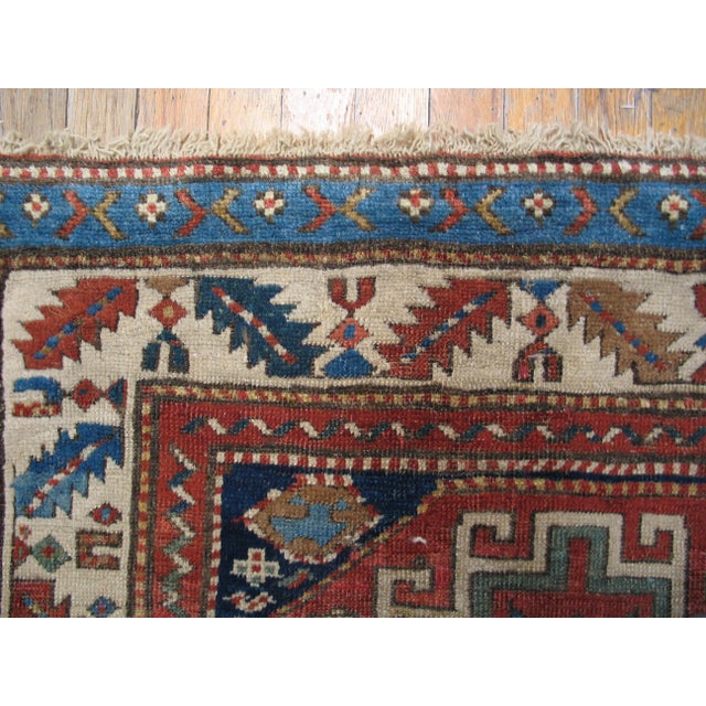 Early 20th Century 1900s Blue Navy Medallion Antique Caucasian Moghan Rug 3'7" X 9'3" Handknotted Wool Carpet For Sale - Image 5 of 5