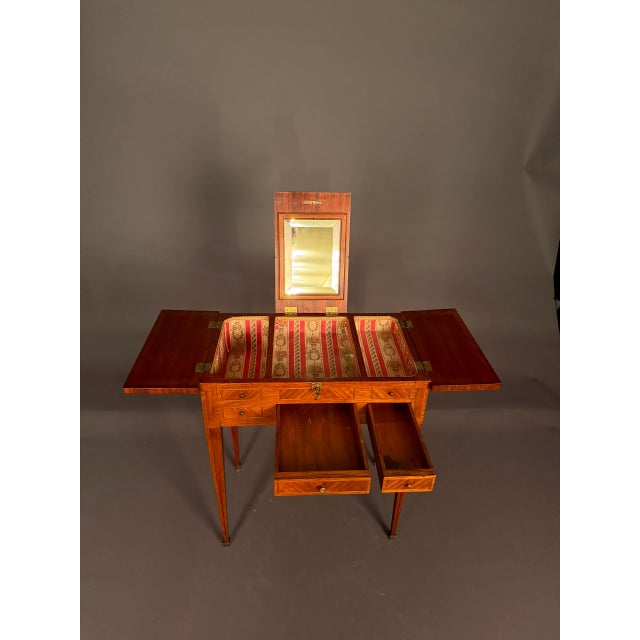 19th Century French Louis XVI Style Inlaid Mahogany Vanity With Mirror, Circa 1870 For Sale - Image 10 of 18