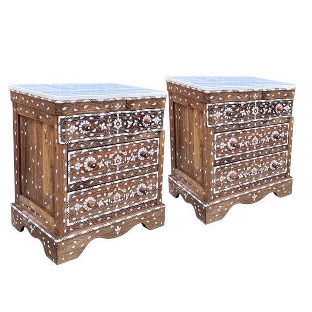 Moroccan Pair of Vintage Mother of Pearl Inlaid Nightstands For Sale - Image 3 of 6