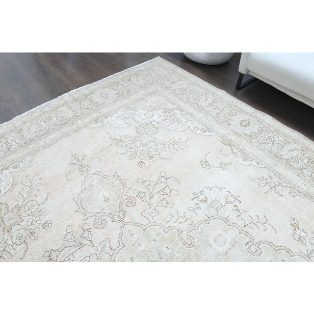 Textile 1970s Vintage Persian Handmade Wool Cotton Light Beige Area Rug For Sale - Image 7 of 11