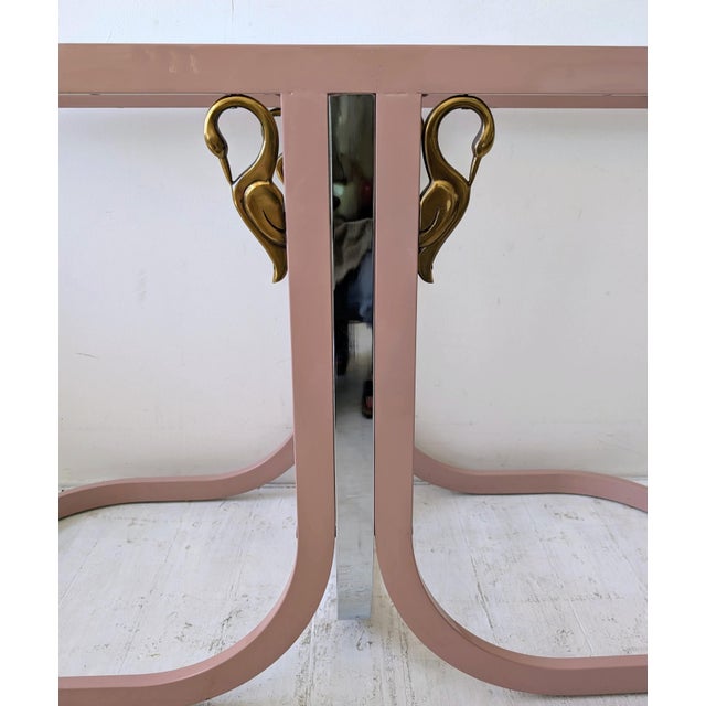 Pink Vintage Pink, Chrome & Brass Swan Console Table from Design Institute of America, 1980s For Sale - Image 8 of 12