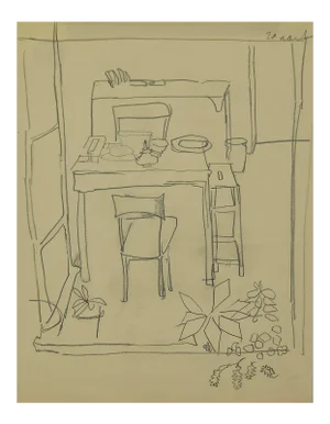 Herta Hausmann, The Dining Table, Pencil Drawing, Mid-20th Century