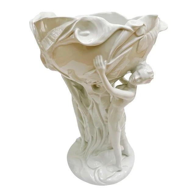 Late 20th Century Late 20th Century Large Italian Art Nouveau Centerpiece Bowl With Figural & Calla Lily Motif For Sale - Image 5 of 9
