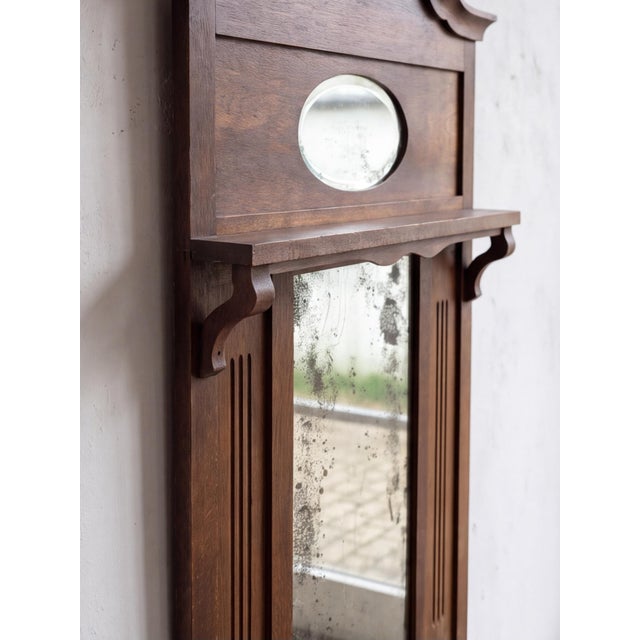 Antique French Provincial Carved Oak Hall Mirror with Beveled Glass and Shelf, 1890 For Sale - Image 12 of 15