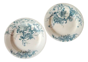 Antique French Blue Ironstone Art Plates from Jules Vieillard, 19th Century, Set of 2
