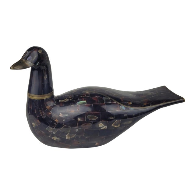 Maitland Smith Tessellated Faux Tortoise Shell Mother of Pearl Duck Brass For Sale