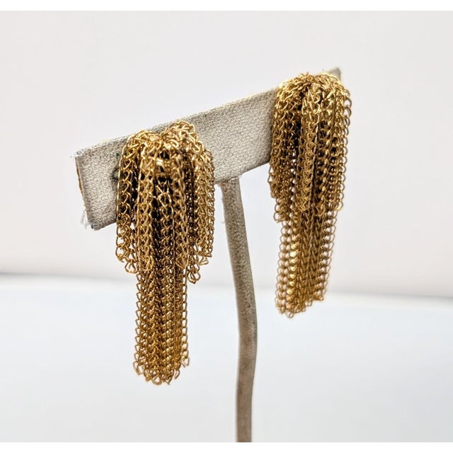 Napier Vintage 1971 Signed Napier Goldtone Fringe Clip Earrings-2 Pieces For Sale - Image 4 of 9
