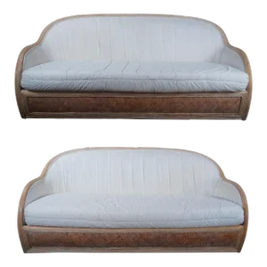 Mid 20th Century Mid Century Modern Bohemian Rattan & Split Reed Barrel Back Sofas- Set of 2