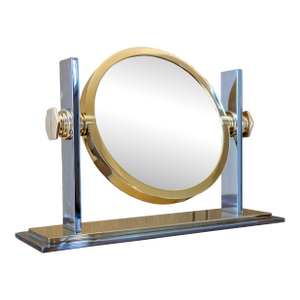Karl Springer Tabletop Vanity Mirror in Nickel and Brass Circa 1980s