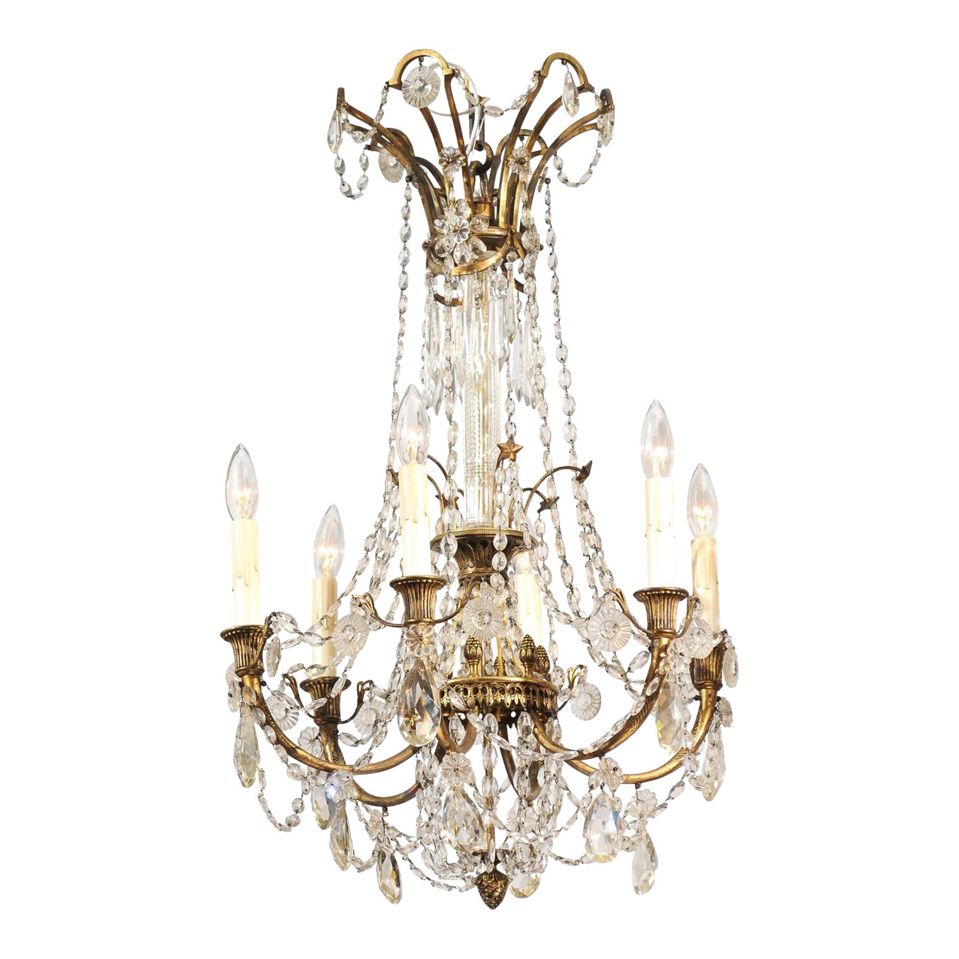 Early 20th C. Louis XVI Gilt Bronze and Crystal Chandelier | Chairish