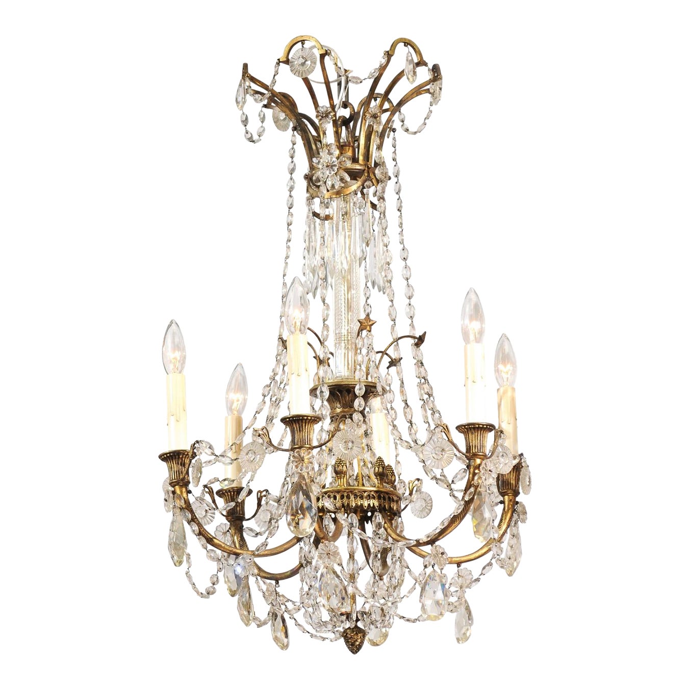 Early 20th C. Louis XVI Gilt Bronze and Crystal Chandelier | Chairish