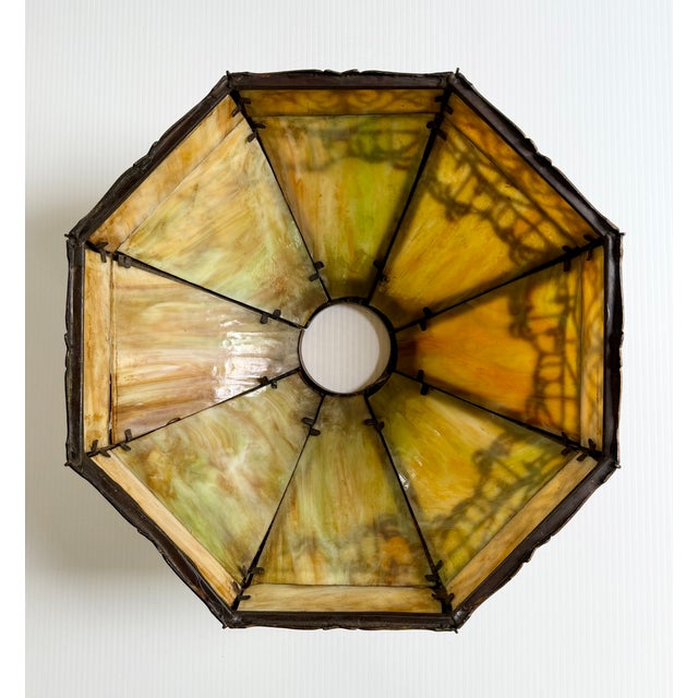 Antique Art Nouveau 8 Panel Slag Glass Lamp With Desert Scene Palm Trees, for Repair For Sale - Image 18 of 18