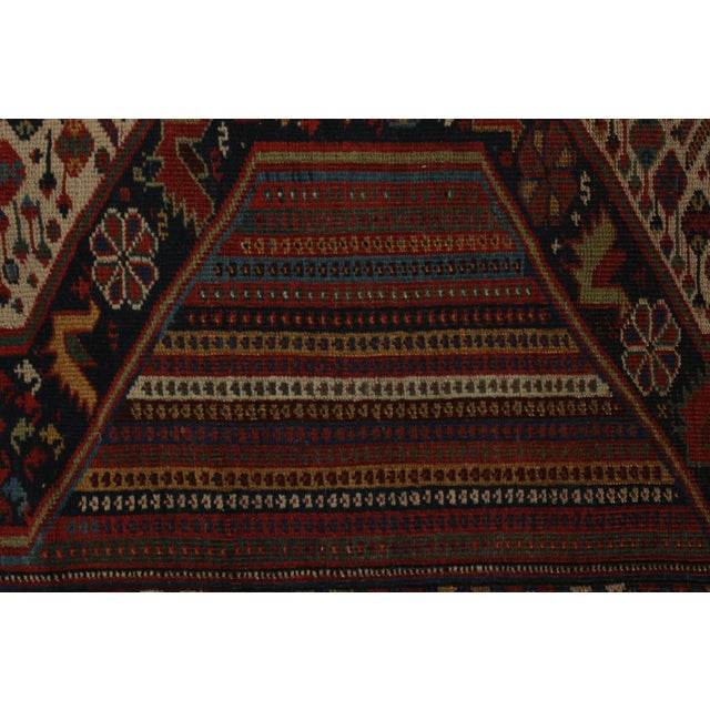 Red Hand-Knotted Antique Persian Qashqai Rug in Red, Beige-Brown Medallion Pattern For Sale - Image 8 of 9