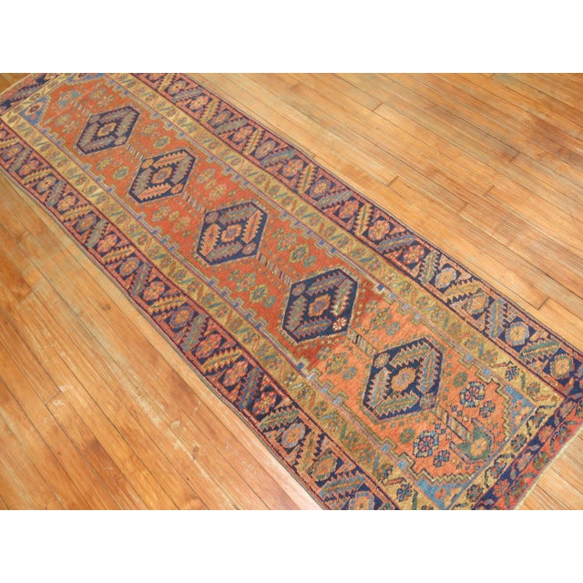 Late 20th Century Narrow Antique Persian Heriz Runner For Sale - Image 5 of 6