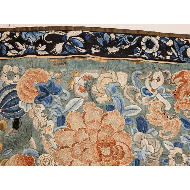Ivory Pair of 19th Century Chinese Silk Hand Embroidery Panels of Flowers, Bats, Moths For Sale - Image 8 of 14