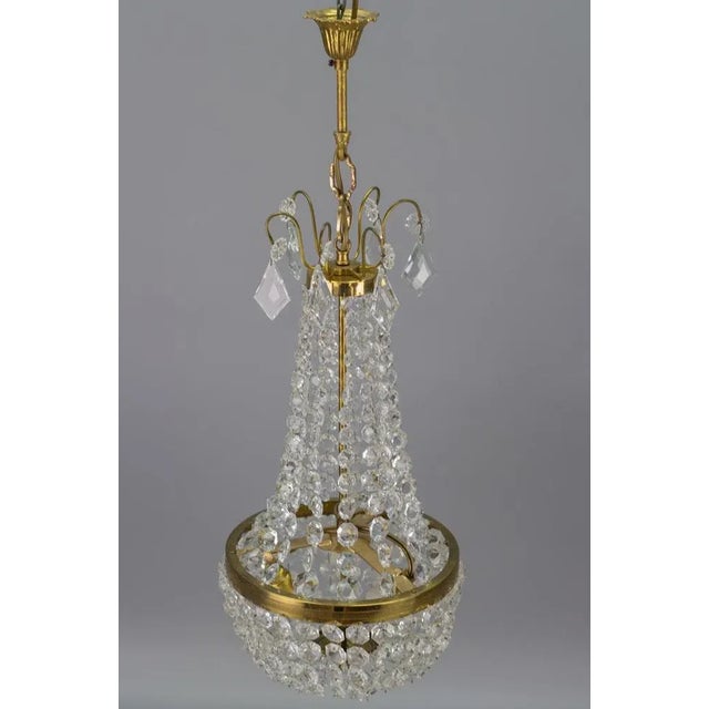 Vintage Brass and Crystal Glass Basket Chandelier For Sale - Image 9 of 15