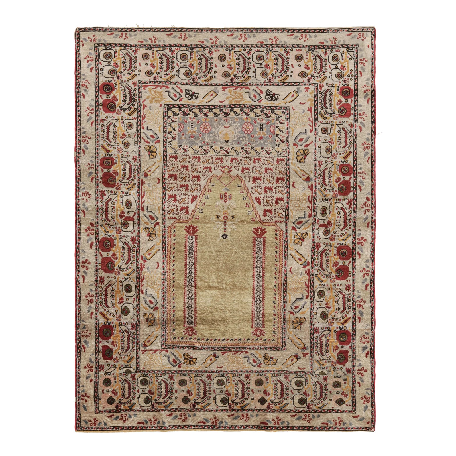 Antique Turkish Mihrab Rug in Gold, With Geometric Patterns, From Rug ...