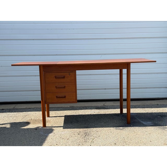 Mid-Century Modern Teak Drop Leaf Desk For Sale - Image 9 of 12