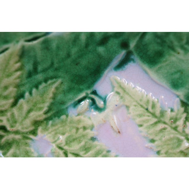 Antique English Majolica Porcelain Handled Fern Leaf Plate Platter 12" For Sale - Image 10 of 12