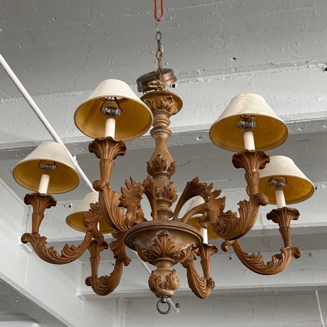 Late 20th Century Late 20th Century Italian Baroque Style Carved Wood 6-Arm Chandelier For Sale - Image 5 of 8