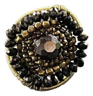 Vintage 1990s Beaded Cocktail Ring in Black and Antique Gold, Size 8