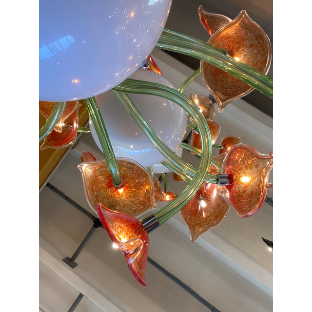 Glass Contemporary Flowers Murano Glass Cascade Chandelier For Sale - Image 7 of 13