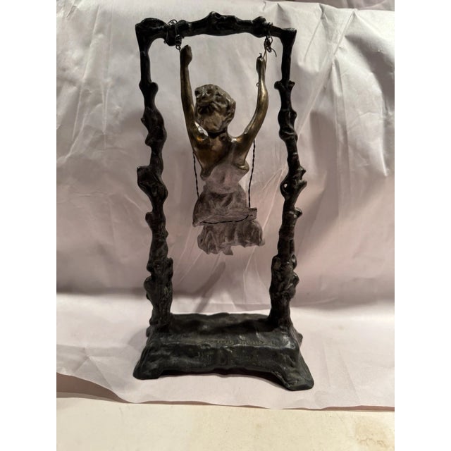 Auguste Moreau Auguste Moreau, Lady on Swing Sculptural Bronze For Sale - Image 4 of 9
