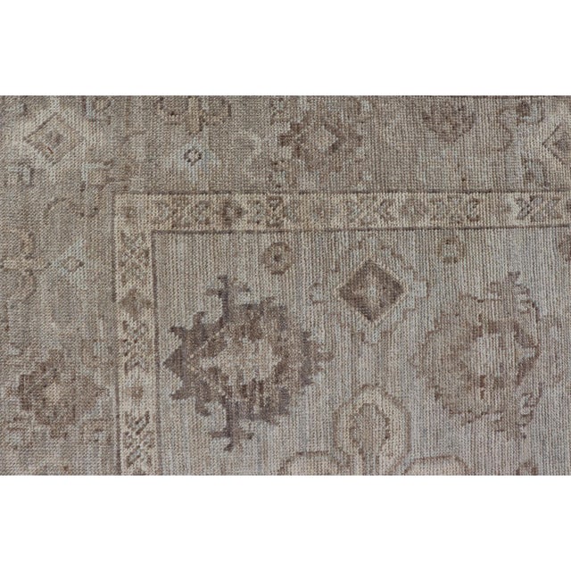 Modern Oushak Rug With Lt Blue Field and Warm Brown Medallion Design 4'11 X 7'8 For Sale - Image 9 of 12