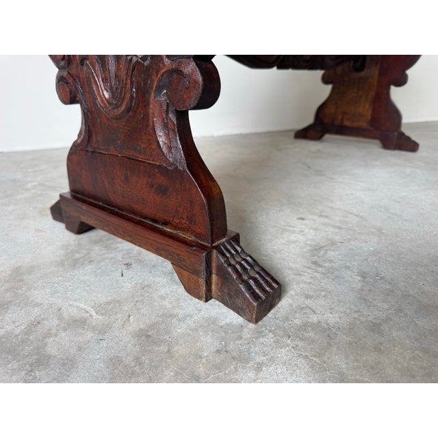 Vintage Italian Renaissance-Style Hand-Carved Wood Coffee Table / Bench For Sale - Image 11 of 12