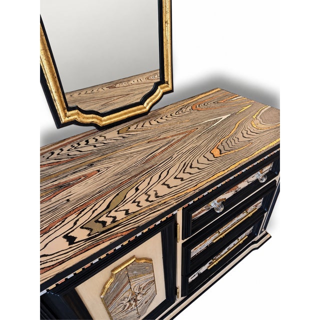Late 20th Century Wood Dresser With Mirrors, Hand Painted Black & Gold Dresser, One of a Kind Statement Furniture For Sale In Salt Lake City - Image 6 of 6