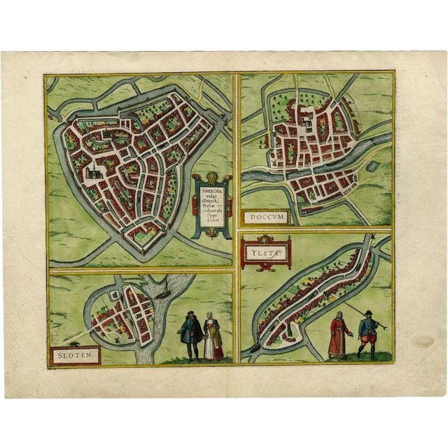 Antique Map of Sneek by Hogenberg, 1868 For Sale